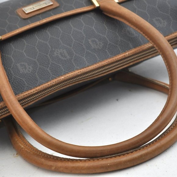 Auth Christian Dior Honeycomb Hand Tote Bag PVC Leather Black Brown - Picture 4 of 12